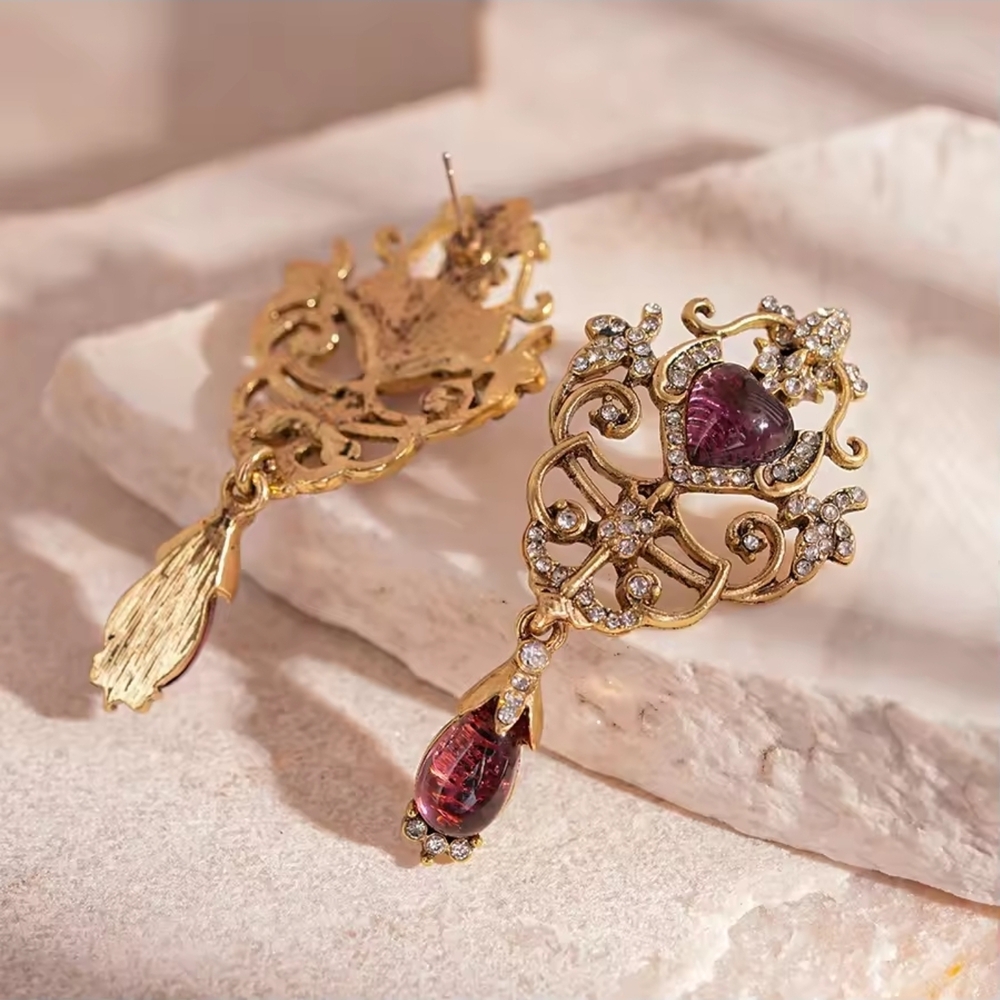 Gold and Purple Ornate Earrings - Picture 8 of 10
